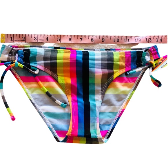 Raisins Neon Stripe Mesh Tie Bikini Bottoms NWT - Picture 3 of 12